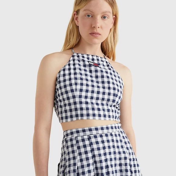 Tommy Hilfiger Tops - [NWT] Tommy Hilfiger Jeans Seersucker Gingham Lace up Halter Top - Sz S